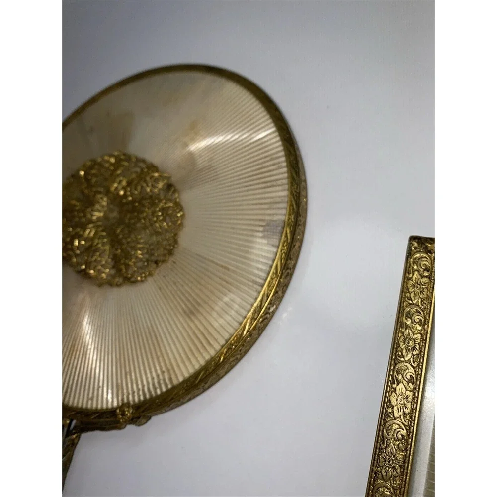Apollo Ormolu‎ Vanity Set of 4 Hollywood Regency Filigree Mirrors Comb Brush Vtg